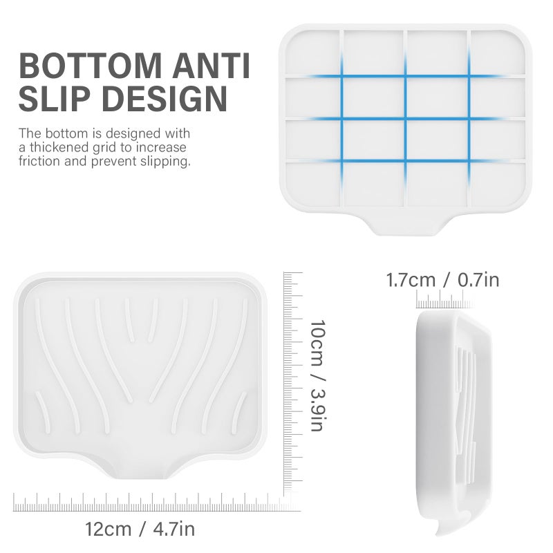 Saisn Silicone Soap Dish with Drain  SAISN Kitchen Soap Tray for Shower 2 Pack Self Draining Soap Dish Soft Bathroom Soap Holder for Kitchen Sink Flexible Portable Soap Saver  White - Image 4